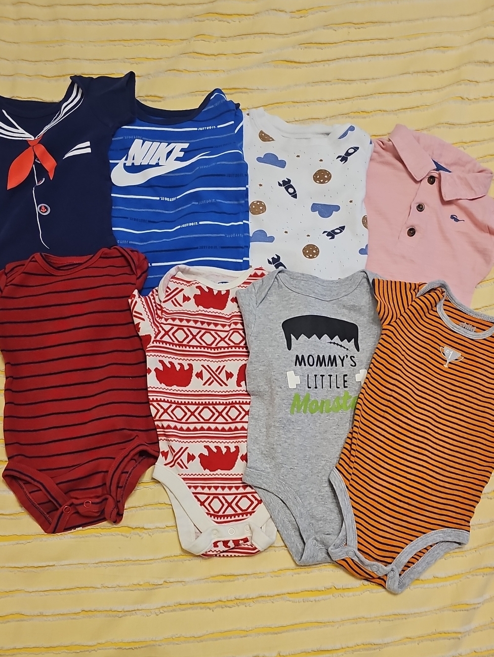 Assorted Kids One-Piece Bodysuits - Blue, Red, Gray, Orange, Pink, Navy